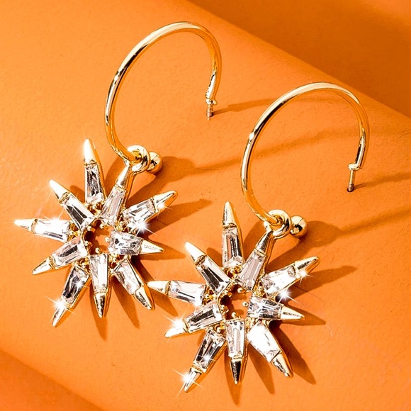 2/$20!  Gold Half Hoops w/Crystal Suns Earrings - Picture 2 of 8